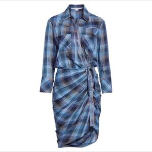VERONICA BEARD Plaid Blue Sierra Ruched Shirtdress  (Size 6)